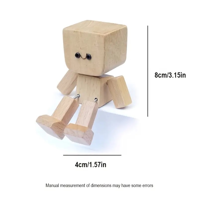 Charmig liten träfigur som kan rör sig med 12 magnetiska ansiktsuttryck