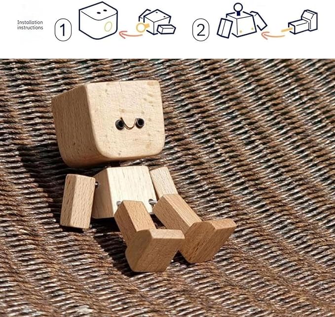 Charmig liten träfigur som kan rör sig med 12 magnetiska ansiktsuttryck
