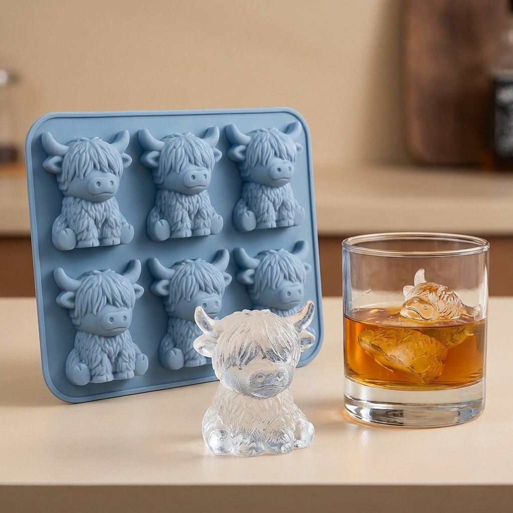 🐮 Mini-Eiswürfelform „Hochlandkuh“ – Niedliche 3D-Eiswürfel für Getränke, Partys und Geschenke