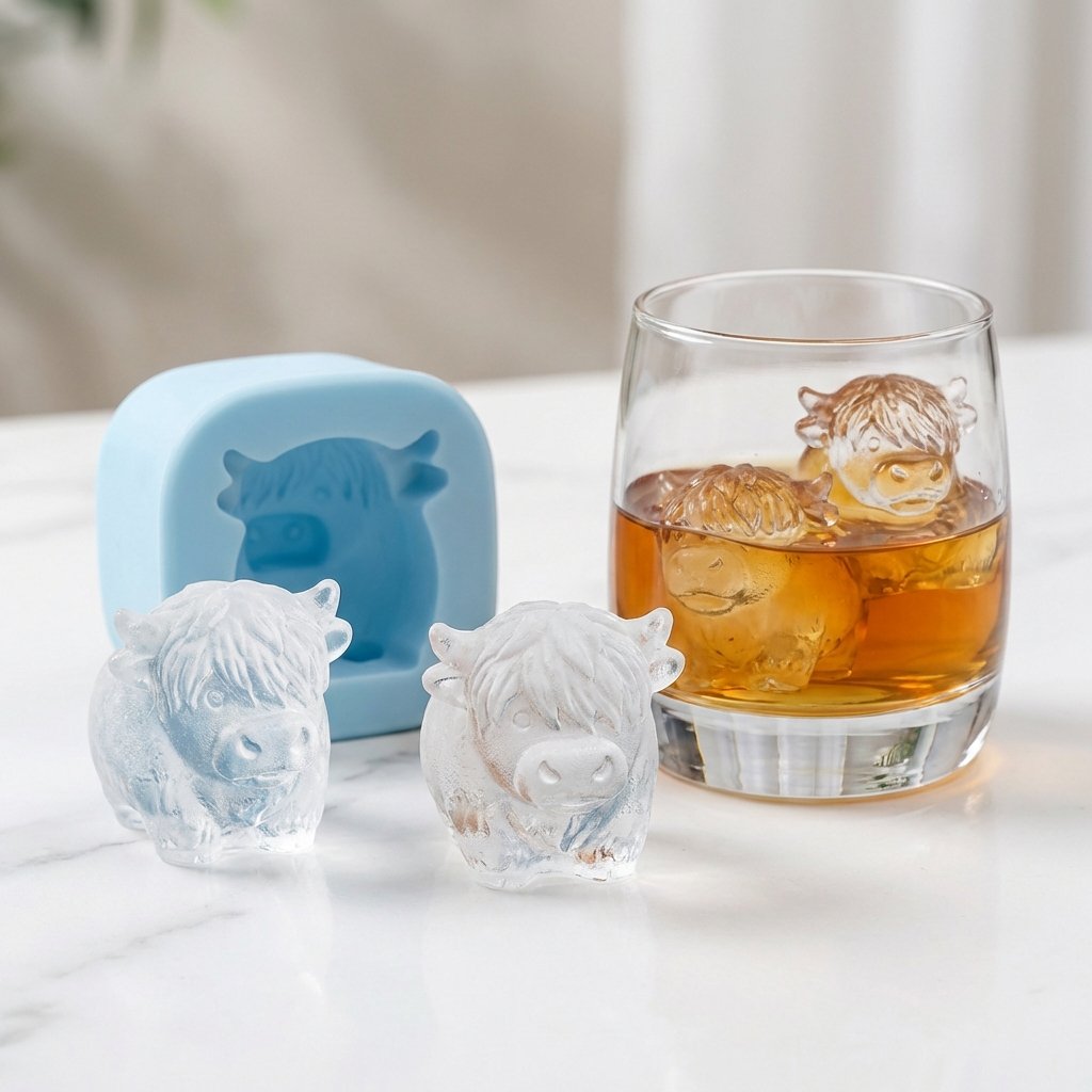 🐮 Mini-Eiswürfelform „Hochlandkuh“ – Niedliche 3D-Eiswürfel für Getränke, Partys und Geschenke