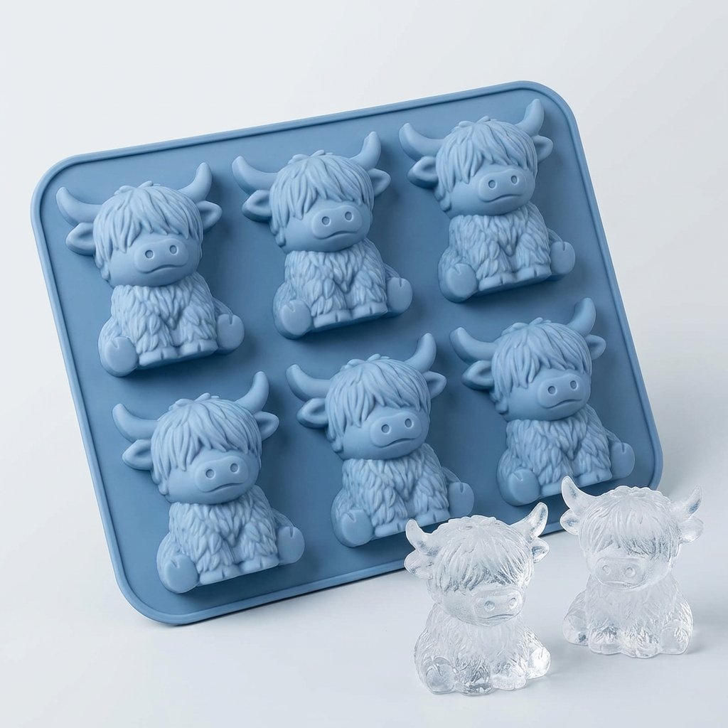 🐮 Mini-Eiswürfelform „Hochlandkuh“ – Niedliche 3D-Eiswürfel für Getränke, Partys und Geschenke