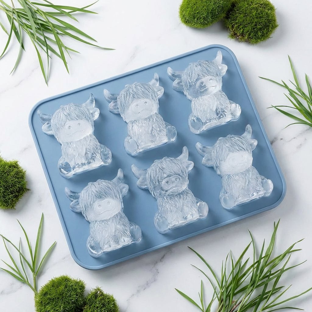 🐮 Mini-Eiswürfelform „Hochlandkuh“ – Niedliche 3D-Eiswürfel für Getränke, Partys und Geschenke