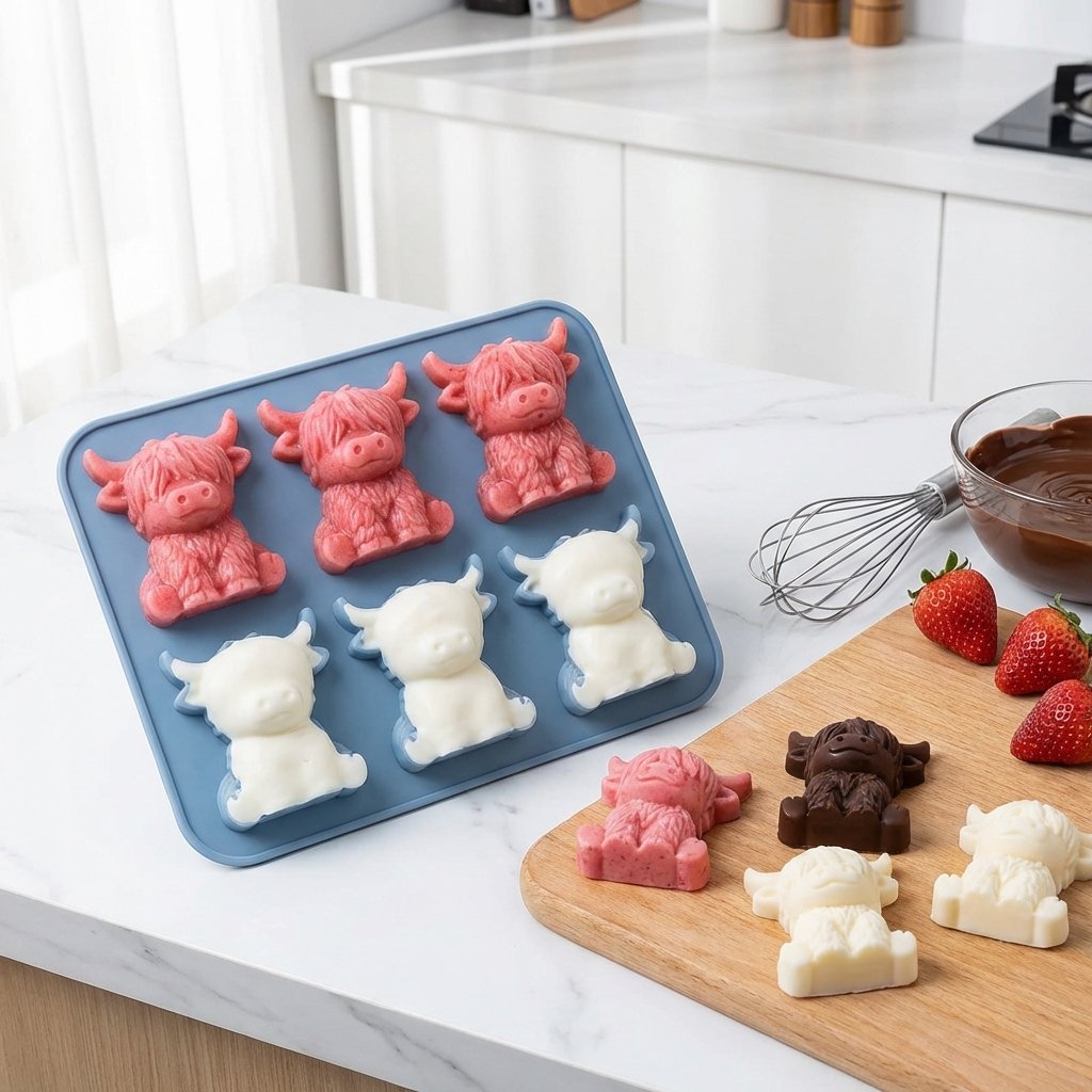 🐮 Mini-Eiswürfelform „Hochlandkuh“ – Niedliche 3D-Eiswürfel für Getränke, Partys und Geschenke